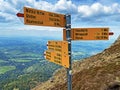 Mountaineering signposts and markings on peaks and slopes of the Pilatus mountain range and in the Emmental Alps, Alpnach