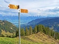 Mountaineering signposts and markings on peaks and slopes of the Pilatus mountain range and in the Emmental Alps, Alpnach