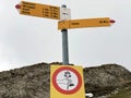 Mountaineering signposts and markings on peaks and slopes of the Pilatus mountain range and in the Emmental Alps, Alpnach