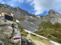 Mountaineering signposts and markings on peaks and slopes of the Pilatus mountain range and in the Emmental Alps, Alpnach