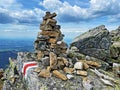 Mountaineering signposts and markings on peaks and slopes of the Pilatus mountain range and in the Emmental Alps, Alpnach