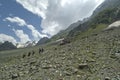 Mountaineers descending from Thajiwas glacier, Sonamarg, Kashmir, India.