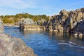 Mountainous banks of Potomac River on sunny day in autumn, Virginia, USA. Royalty Free Stock Photo