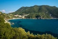 The mountainous coast of the Greek island of Corfu