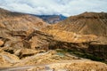 Mountainous Desert Landscape of Upper Mustang in the Himalayas of Nepal with Oasis Small Water Pond Royalty Free Stock Photo