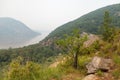Mountainous Landscape along the Hudson River in Cold Spring New York on a Foggy Day Royalty Free Stock Photo