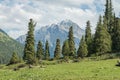 Mountainous landscape and scenery on the Atlyn Arashan hike to Alakol lake, a popular tourist trip near Karakol, Kyrgyzstan