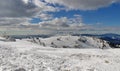 Winter mountain landscape. Snow at high altitude - Ciucas Mountains, landmark attraction in Romania Royalty Free Stock Photo