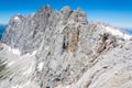 Mountainous landscape with the Suspension Bridge overlook of Dachstein Skywalk in Austria Royalty Free Stock Photo