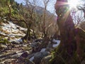 Mountainous rapid river with clear water in the forest in the mountains Dirfis on the island of Evia, Greece