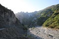 Mountainous road leading to Lahic village in Ismayilli region of Azerbaijan, with car