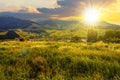 mountainous rural landscape at sunset Royalty Free Stock Photo