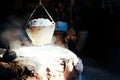 Mountainous Salt, Sinthao Salt Pond ,ancient salt at Amphoe Bo Kluea ,Nan province , Thailand. Salt on basket in countryside