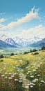 Mountainous Valley With Cloudy Weather: A Whistlerian Painting Of Grassland And Mountains