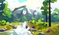 Low poly forest river landscape