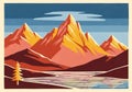 Mountains with angular peaks in shades of red, orange, and yellow, set Royalty Free Stock Photo