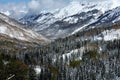 Aspen and snow-capped mountain scene along million dollar highway in Colorado Royalty Free Stock Photo