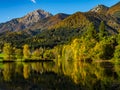 Mountains in autumn colors reflecting the lake Royalty Free Stock Photo