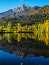 Mountains in autumn colors reflecting the lake Royalty Free Stock Photo