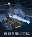 Mountains background at night Vector. Travel theme banner. Romantic couple adventure in the middle of the nature decor