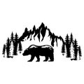 Mountains and bear icon vector set. hike, travel illustration sign collection. camping symbol.