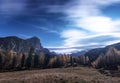 Mountains at beautiful night in autumn in Dolomites, Italy. Royalty Free Stock Photo