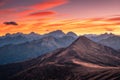 Mountains at beautiful sunset in autumn in Dolomites, Italy Royalty Free Stock Photo