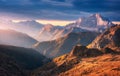 Mountains at beautiful sunset in autumn in Dolomites, Italy Royalty Free Stock Photo