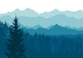 Mountains blue background. Spruce and pine mountain forest. Vector illustration Royalty Free Stock Photo