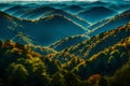 Mountains of Blue Ridge Wide-angle landscape background with layered hills and valleys in Smoky Mountain Royalty Free Stock Photo