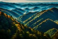 Mountains of Blue Ridge Wide-angle landscape background with layered hills and valleys in Smoky Mountain Royalty Free Stock Photo