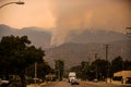 Mountains are burning near Los Angeles. Fires in California. Smoke and air pollution. The streets of Los Angeles are in