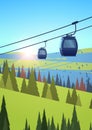 mountains with cableway green grass pines and fir trees ski resort in springtime summer vacation concept beautiful