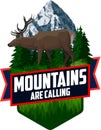 The Mountains Are Calling. vector Outdoor Adventure Inspiring Motivation Emblem logo with deer