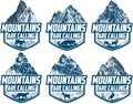 The Mountains Are Calling. vector Outdoor Adventure Inspiring Motivation Emblem logo illustration with  animals Royalty Free Stock Photo