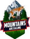 The Mountains Are Calling. vector Outdoor Adventure Inspiring Motivation Emblem logo with lynx