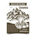 Mountains Camping Fire Advertising Poster Vector