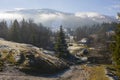 Mountains of carpathians top snow mist