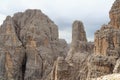 Mountains Cima Brenta Alta and Campanile Basso in Brenta Dolomites with clouds, Italy Royalty Free Stock Photo