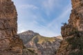 Mountains through the cliffs at Guadalupe Mountains Royalty Free Stock Photo