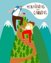 Mountains climbing cartoon people