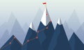 Mountains with Climbing Route Path with red Success Flag Royalty Free Stock Photo