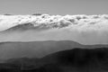 Mountains and clouds in black and white