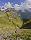 Mountains, clouds and blue sky. Kandersteg - Oeschinensee. Berner Oberland. Switzerland