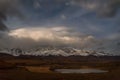 Mountains clouds stars lake sky night