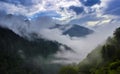 Mountains through clouds