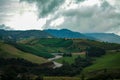 Mountains of the Colombian countryside with potato cultivation on a cloudy day