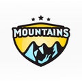 Mountains - colorful badge, logo, label, for wear.