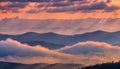 Mountains. Colorful sunset. Panorama of Great Smoky Mountains North Carolina.