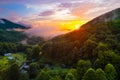 Mountains. Colorful sunset. Panorama of Great Smoky Mountains North Carolina. Scenic aerial view. Fly over clouds or fog Royalty Free Stock Photo